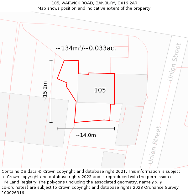 105, WARWICK ROAD, BANBURY, OX16 2AR: Plot and title map