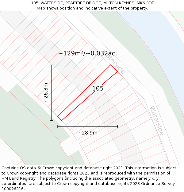 105, WATERSIDE, PEARTREE BRIDGE, MILTON KEYNES, MK6 3DF: Plot and title map