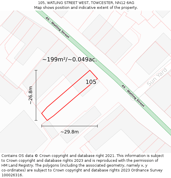 105, WATLING STREET WEST, TOWCESTER, NN12 6AG: Plot and title map