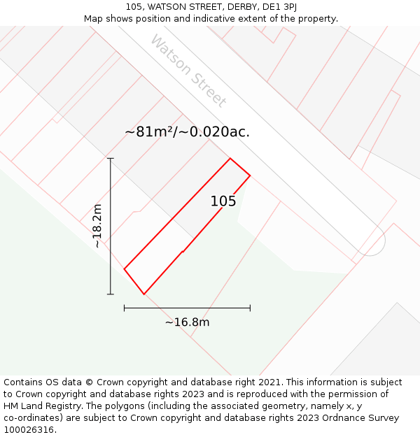 105, WATSON STREET, DERBY, DE1 3PJ: Plot and title map