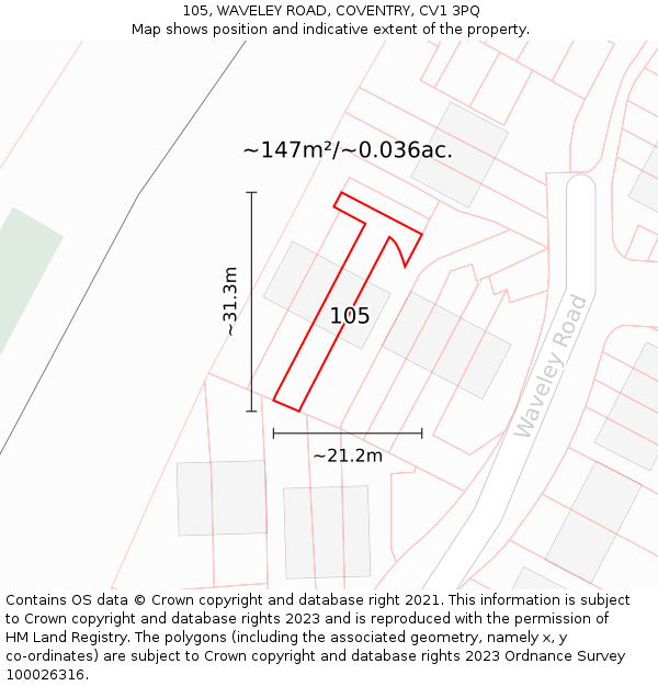 105, WAVELEY ROAD, COVENTRY, CV1 3PQ: Plot and title map