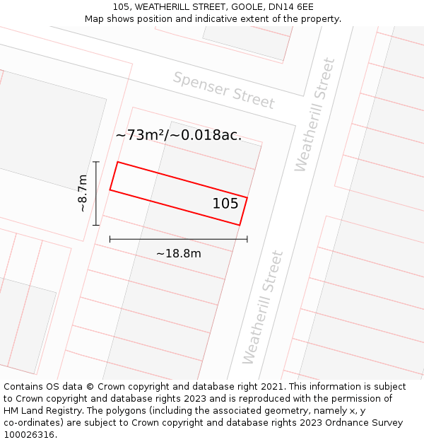 105, WEATHERILL STREET, GOOLE, DN14 6EE: Plot and title map