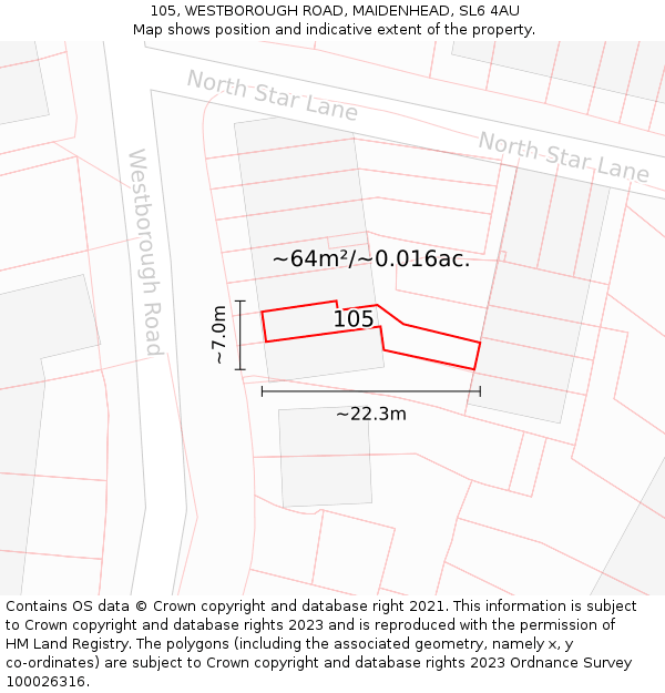 105, WESTBOROUGH ROAD, MAIDENHEAD, SL6 4AU: Plot and title map