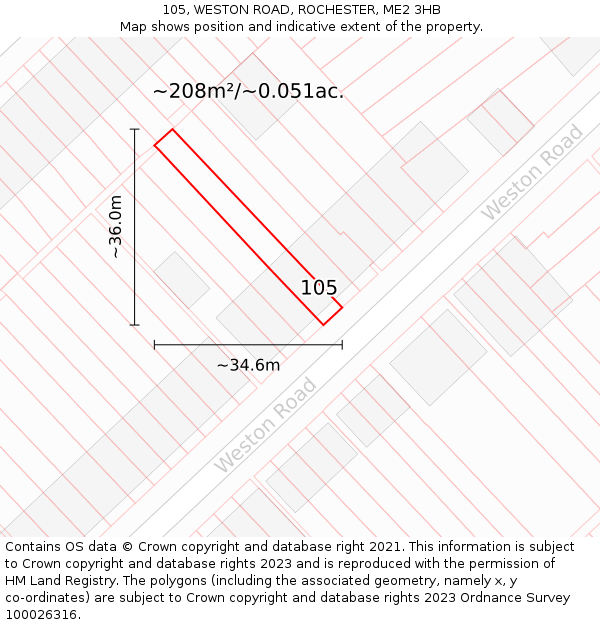 105, WESTON ROAD, ROCHESTER, ME2 3HB: Plot and title map