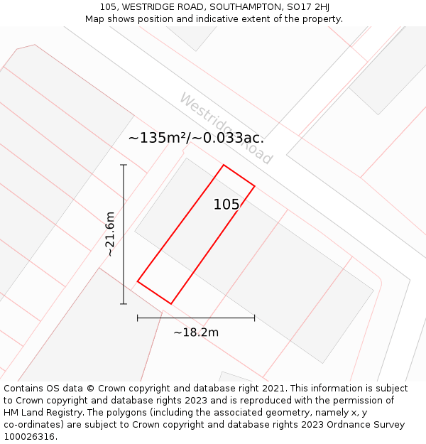 105, WESTRIDGE ROAD, SOUTHAMPTON, SO17 2HJ: Plot and title map