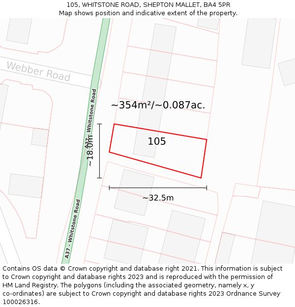 105, WHITSTONE ROAD, SHEPTON MALLET, BA4 5PR: Plot and title map
