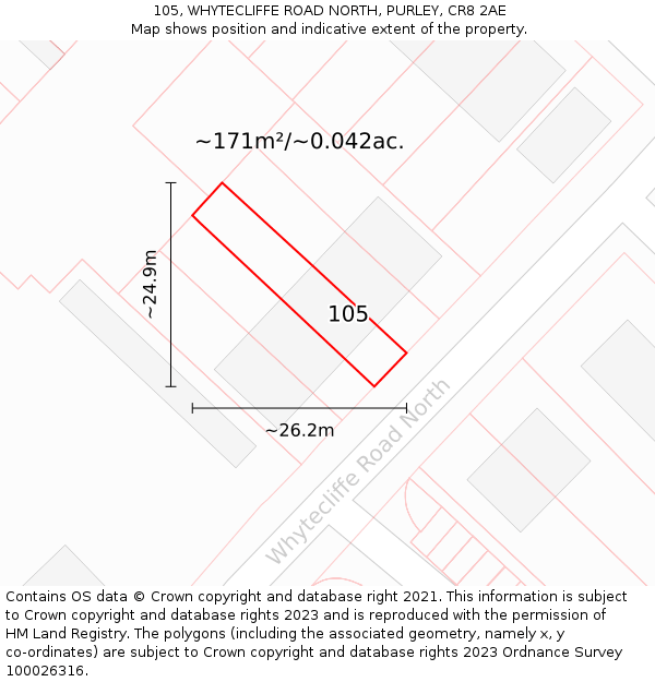 105, WHYTECLIFFE ROAD NORTH, PURLEY, CR8 2AE: Plot and title map