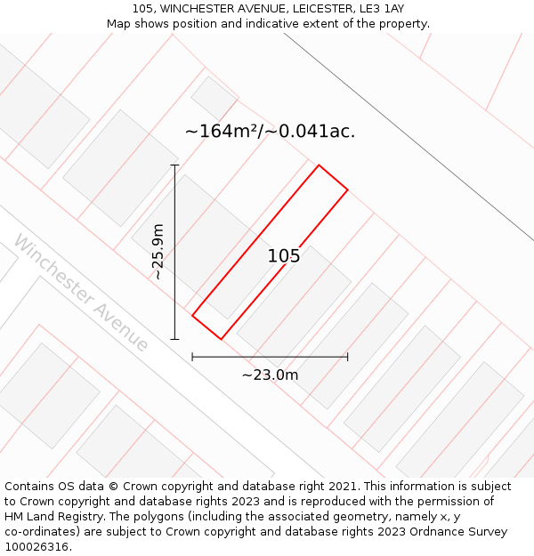 105, WINCHESTER AVENUE, LEICESTER, LE3 1AY: Plot and title map