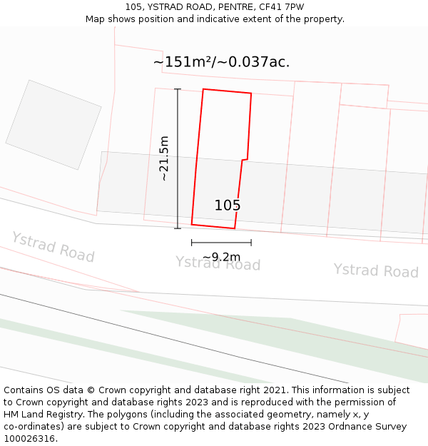 105, YSTRAD ROAD, PENTRE, CF41 7PW: Plot and title map