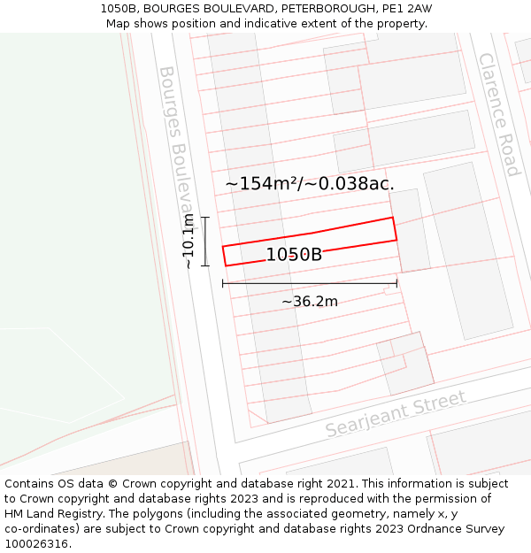 1050B, BOURGES BOULEVARD, PETERBOROUGH, PE1 2AW: Plot and title map