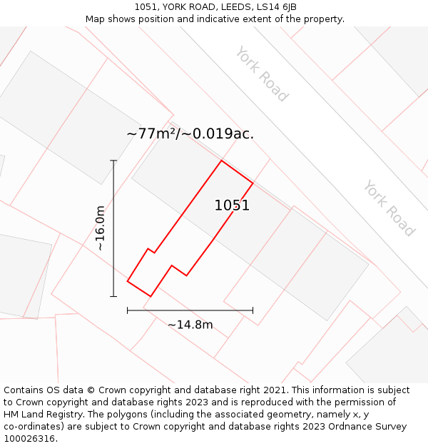 1051, YORK ROAD, LEEDS, LS14 6JB: Plot and title map