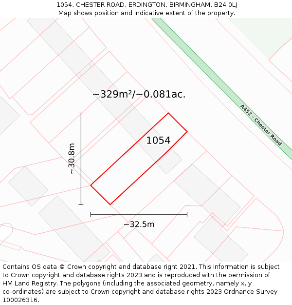 1054, CHESTER ROAD, ERDINGTON, BIRMINGHAM, B24 0LJ: Plot and title map