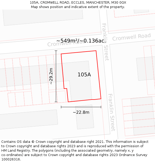 105A, CROMWELL ROAD, ECCLES, MANCHESTER, M30 0GX: Plot and title map