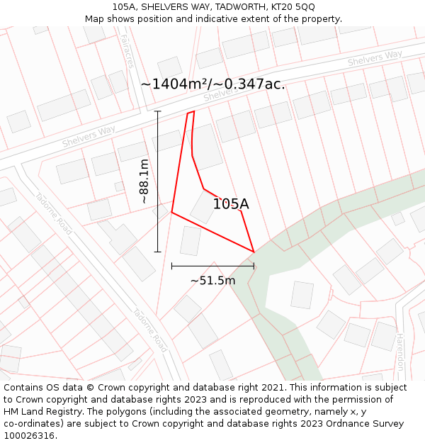 105A, SHELVERS WAY, TADWORTH, KT20 5QQ: Plot and title map