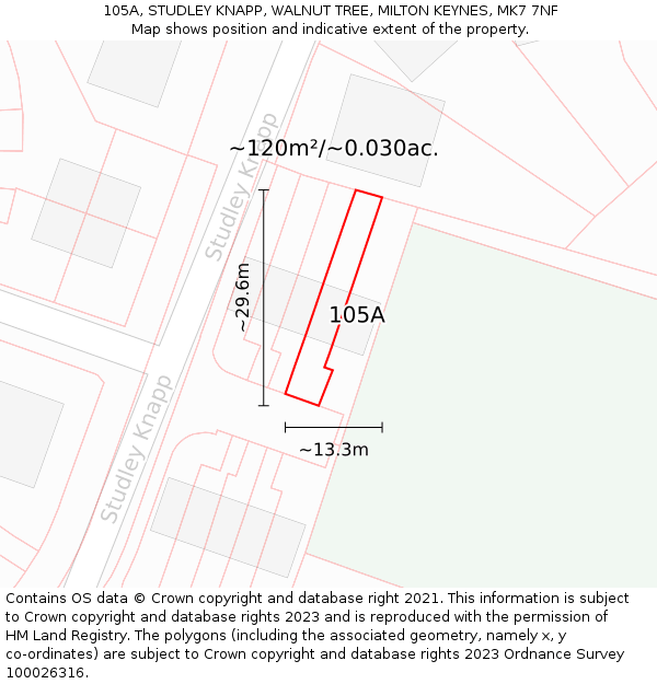 105A, STUDLEY KNAPP, WALNUT TREE, MILTON KEYNES, MK7 7NF: Plot and title map