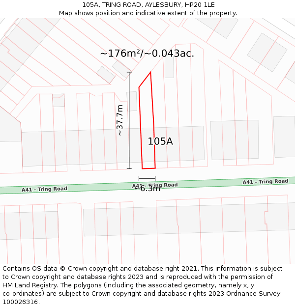 105A, TRING ROAD, AYLESBURY, HP20 1LE: Plot and title map