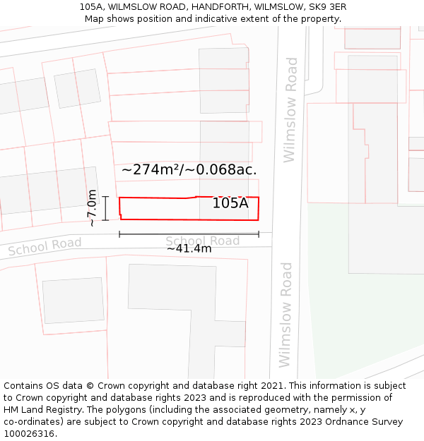 105A, WILMSLOW ROAD, HANDFORTH, WILMSLOW, SK9 3ER: Plot and title map