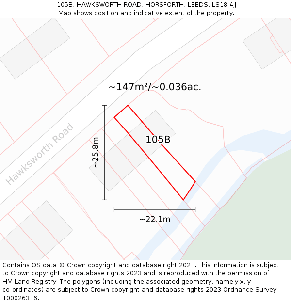 105B, HAWKSWORTH ROAD, HORSFORTH, LEEDS, LS18 4JJ: Plot and title map