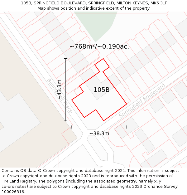 105B, SPRINGFIELD BOULEVARD, SPRINGFIELD, MILTON KEYNES, MK6 3LF: Plot and title map