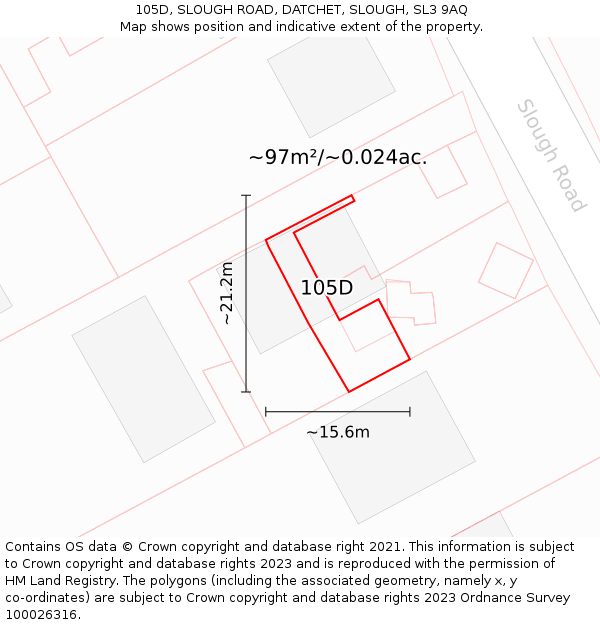 105D, SLOUGH ROAD, DATCHET, SLOUGH, SL3 9AQ: Plot and title map