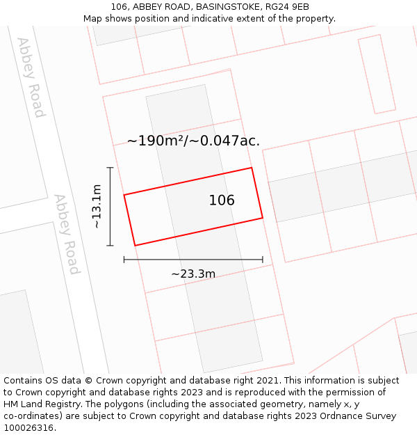 106, ABBEY ROAD, BASINGSTOKE, RG24 9EB: Plot and title map