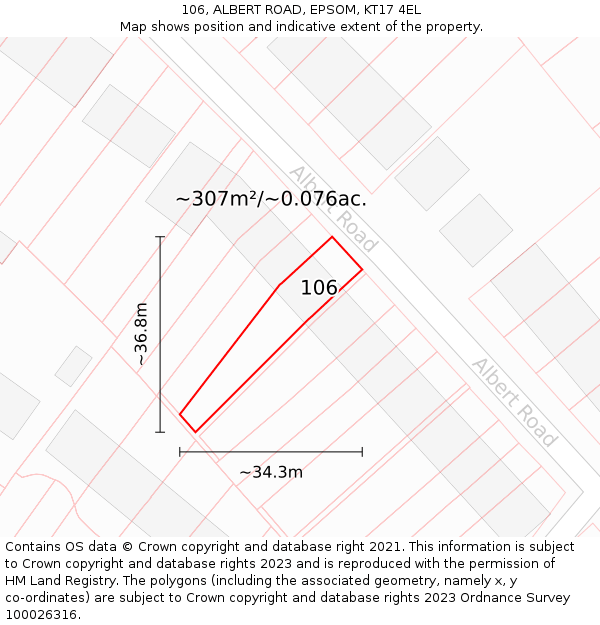106, ALBERT ROAD, EPSOM, KT17 4EL: Plot and title map