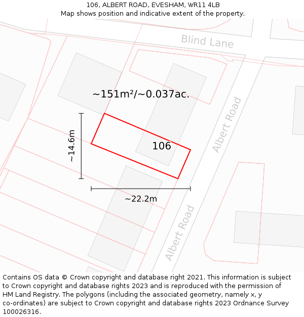 106, ALBERT ROAD, EVESHAM, WR11 4LB: Plot and title map