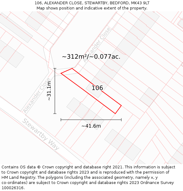 106, ALEXANDER CLOSE, STEWARTBY, BEDFORD, MK43 9LT: Plot and title map