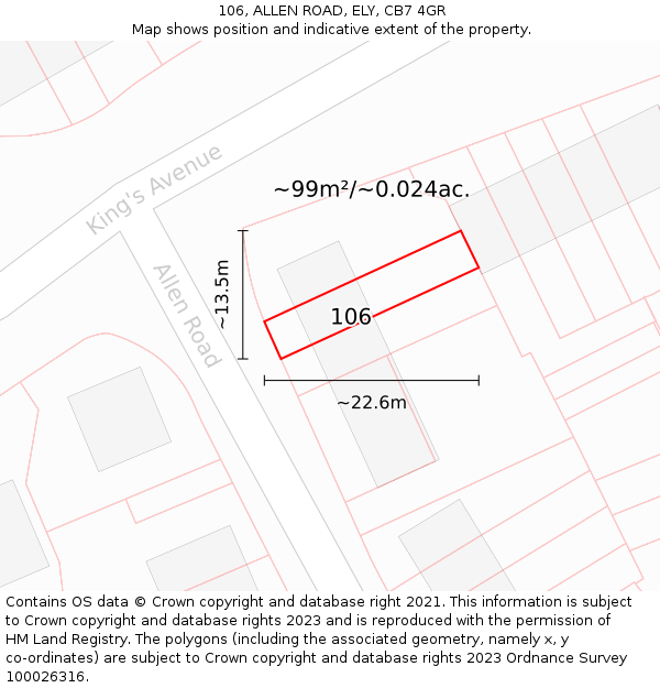 106, ALLEN ROAD, ELY, CB7 4GR: Plot and title map