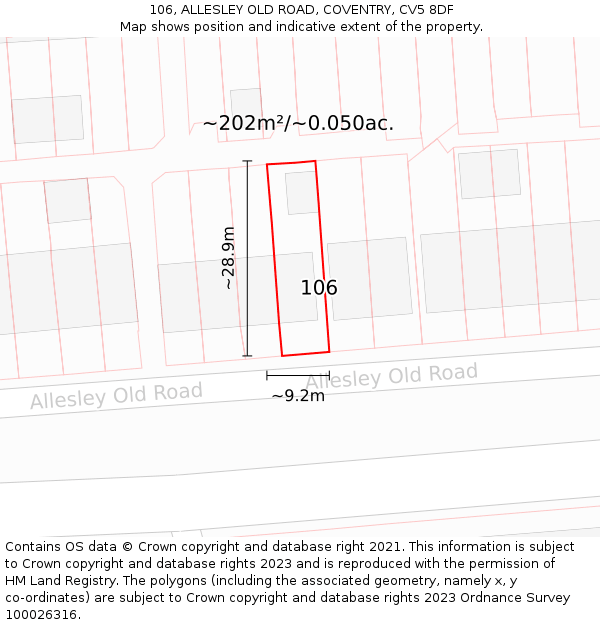 106, ALLESLEY OLD ROAD, COVENTRY, CV5 8DF: Plot and title map