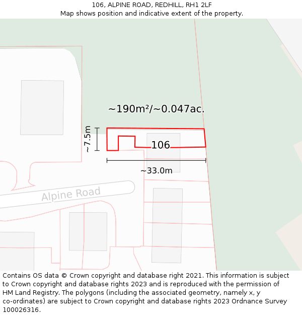 106, ALPINE ROAD, REDHILL, RH1 2LF: Plot and title map