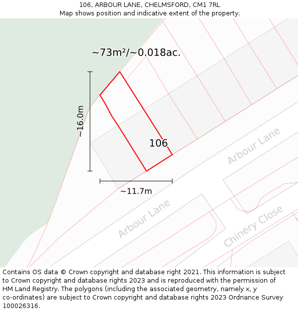 106, ARBOUR LANE, CHELMSFORD, CM1 7RL: Plot and title map