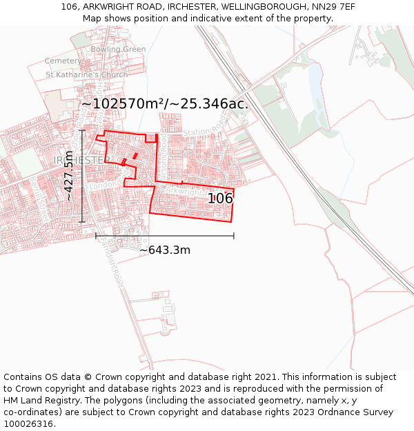 106, ARKWRIGHT ROAD, IRCHESTER, WELLINGBOROUGH, NN29 7EF: Plot and title map