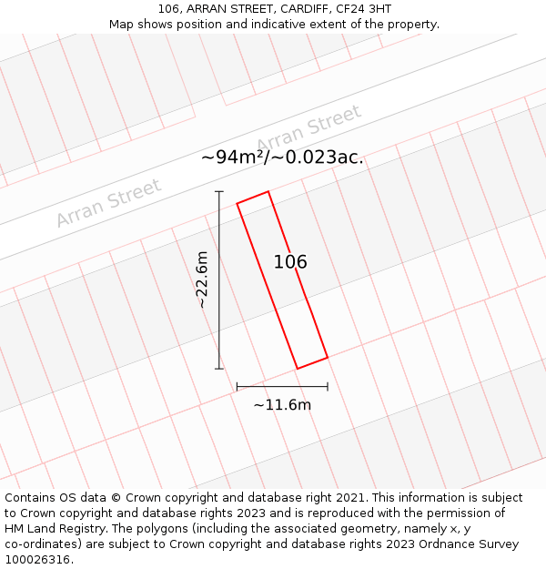 106, ARRAN STREET, CARDIFF, CF24 3HT: Plot and title map