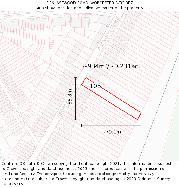 106, ASTWOOD ROAD, WORCESTER, WR3 8EZ: Plot and title map