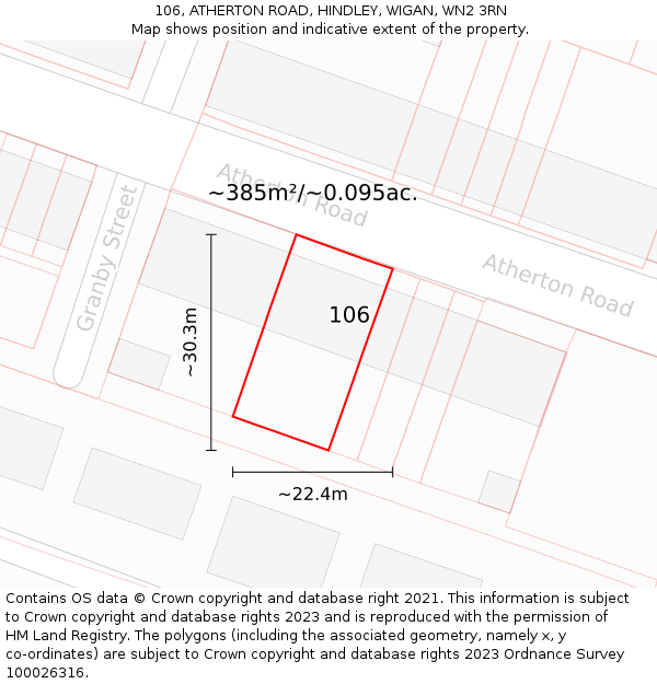 106, ATHERTON ROAD, HINDLEY, WIGAN, WN2 3RN: Plot and title map