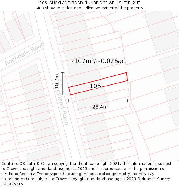 106, AUCKLAND ROAD, TUNBRIDGE WELLS, TN1 2HT: Plot and title map