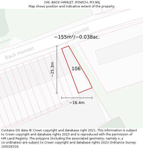 106, BACK HAMLET, IPSWICH, IP3 8AJ: Plot and title map