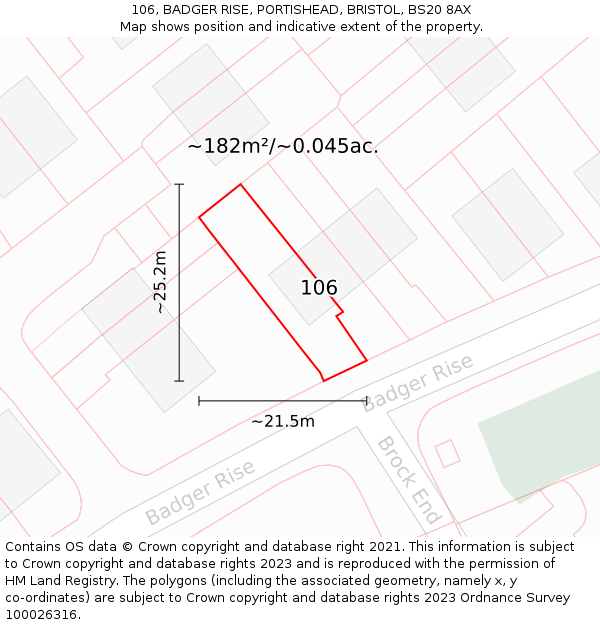 106, BADGER RISE, PORTISHEAD, BRISTOL, BS20 8AX: Plot and title map