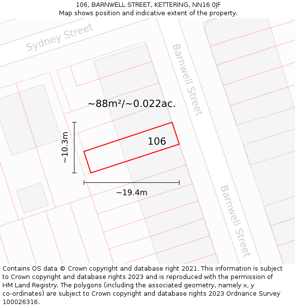 106, BARNWELL STREET, KETTERING, NN16 0JF: Plot and title map
