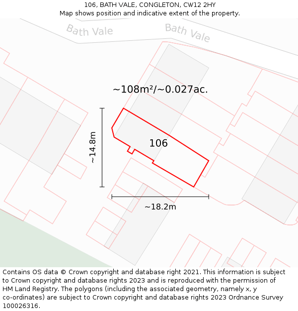 106, BATH VALE, CONGLETON, CW12 2HY: Plot and title map