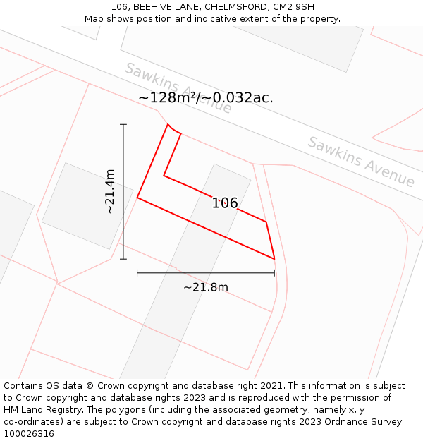 106, BEEHIVE LANE, CHELMSFORD, CM2 9SH: Plot and title map
