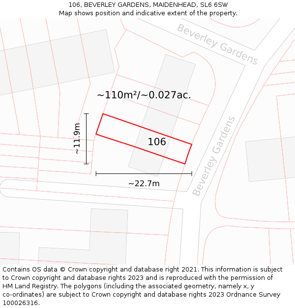 106, BEVERLEY GARDENS, MAIDENHEAD, SL6 6SW: Plot and title map