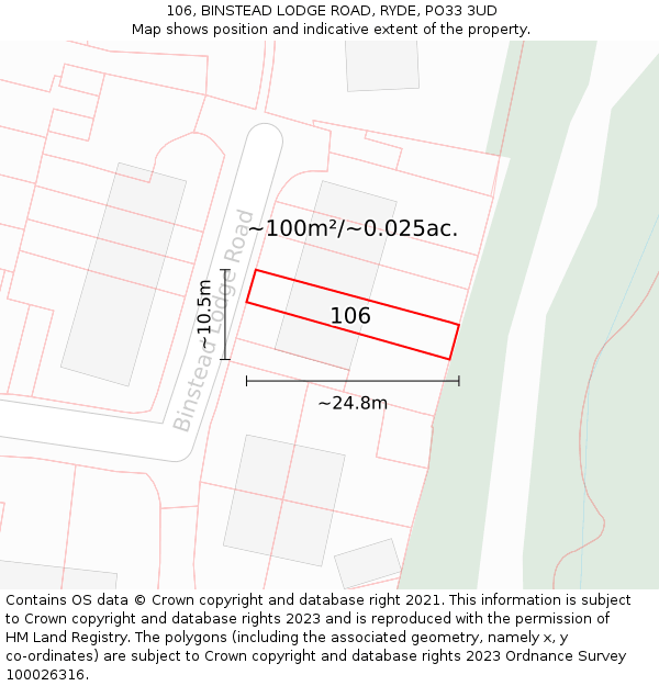 106, BINSTEAD LODGE ROAD, RYDE, PO33 3UD: Plot and title map