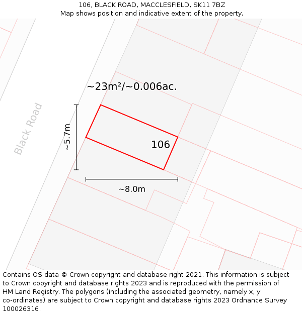 106, BLACK ROAD, MACCLESFIELD, SK11 7BZ: Plot and title map