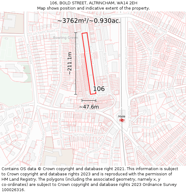 106, BOLD STREET, ALTRINCHAM, WA14 2EH: Plot and title map