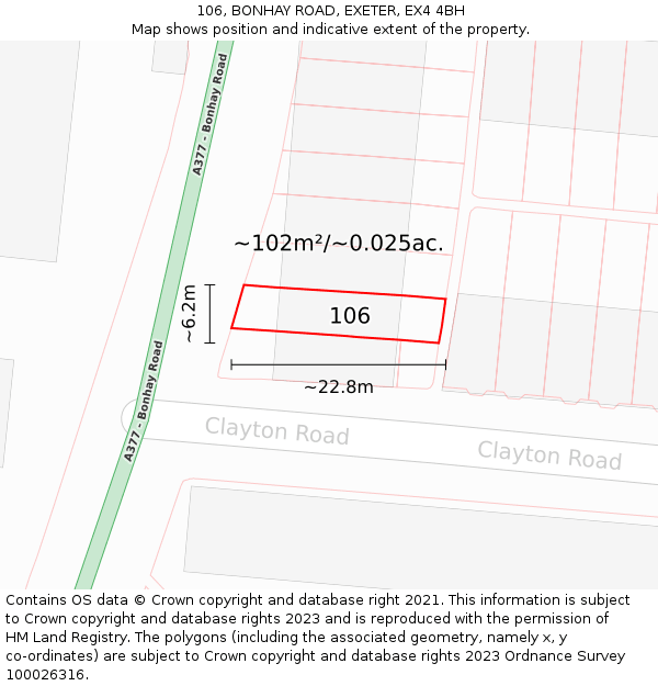 106, BONHAY ROAD, EXETER, EX4 4BH: Plot and title map