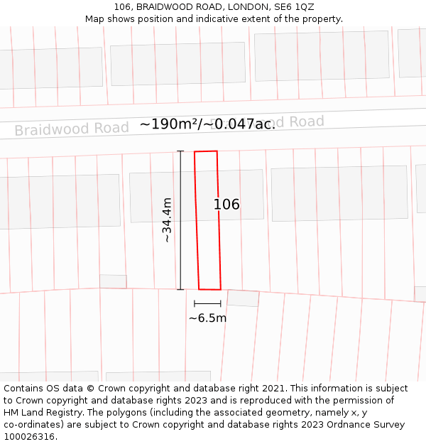 106, BRAIDWOOD ROAD, LONDON, SE6 1QZ: Plot and title map