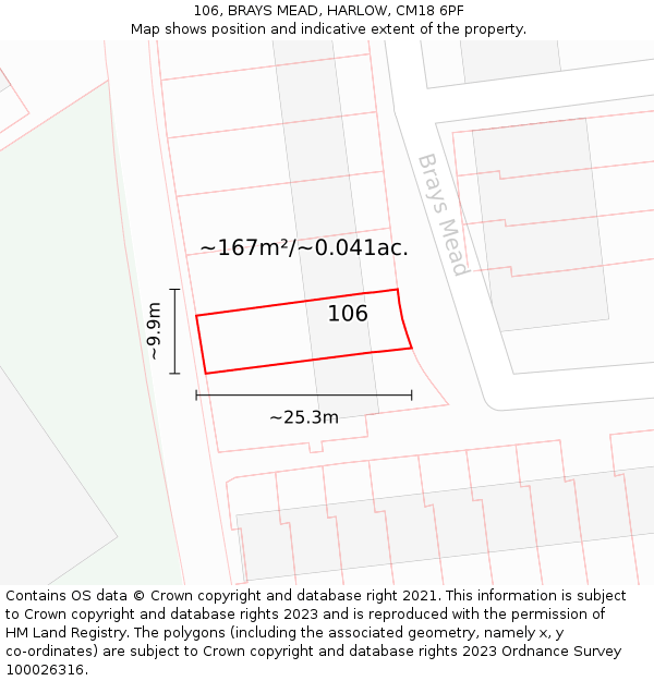 106, BRAYS MEAD, HARLOW, CM18 6PF: Plot and title map