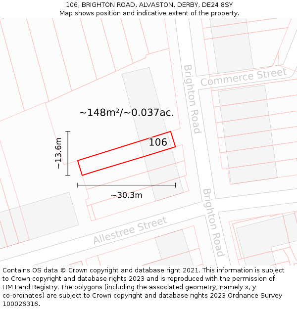 106, BRIGHTON ROAD, ALVASTON, DERBY, DE24 8SY: Plot and title map